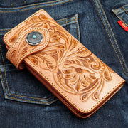 Light Brown Genuine Leather Turquoise Concho Biker Wallet