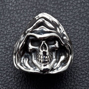 Grim Reaper Sterling Silver Hood Skull Ring