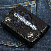 Blue Stingray Leather Gothic Cross Biker Wallet